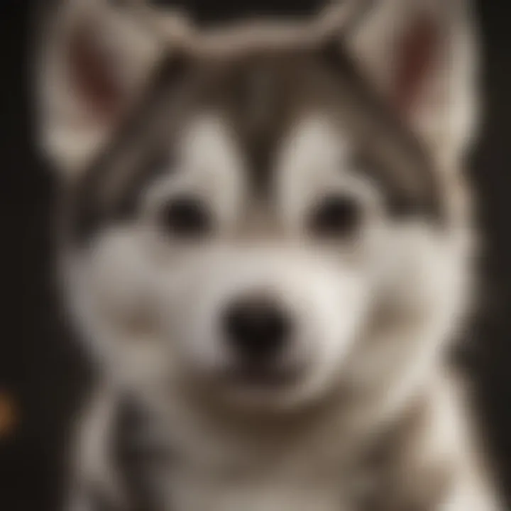 Close-up of a miniature husky puppy's unique coat patterns
