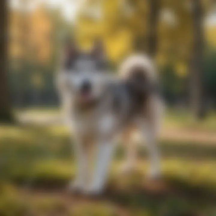Siberian Husky being trained in a park