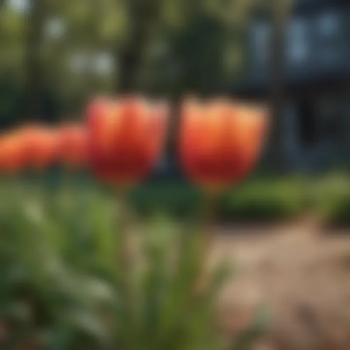 Colorful tulip blooms in a garden setting