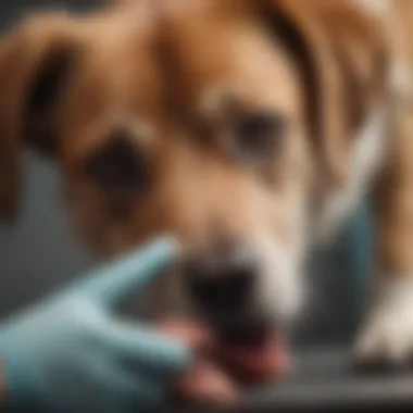 Veterinary examination of a dog wound Veterinarian examining a dog's injury