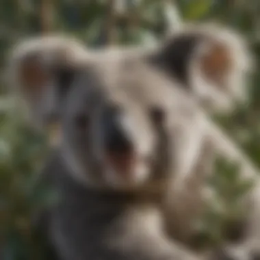 Close-up of a koala bear resting on a eucalyptus tree