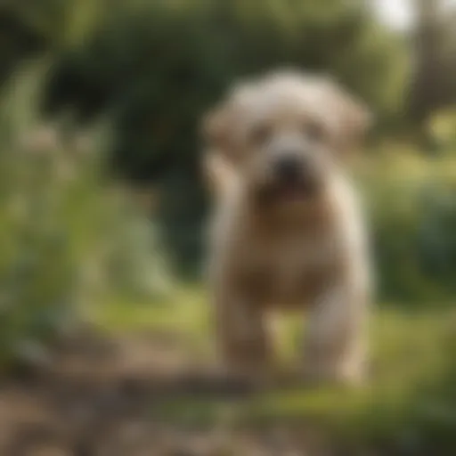 Playful Wheaten Terrier puppy in a garden