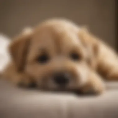 Wheaten Terrier puppy resting peacefully on a soft bed