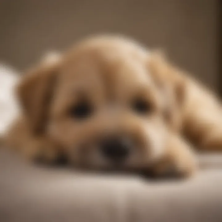 Wheaten Terrier puppy resting peacefully on a soft bed