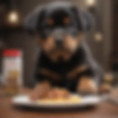 Rottweiler Puppy Enjoying Royal Canin Meal Rottweiler puppy enjoying its meal