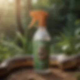 Close-up view of a snake deterrent spray bottle showcasing its unique design