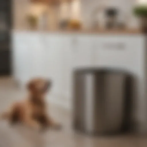 Stylish dog-proof wastebasket in a modern kitchen