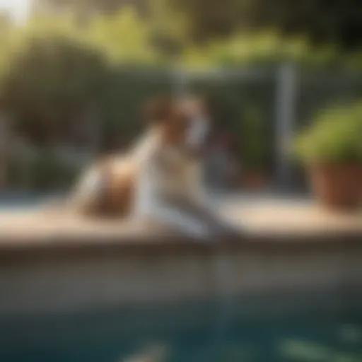 A dog safely enjoying an above-ground pool with a secure fence around it.