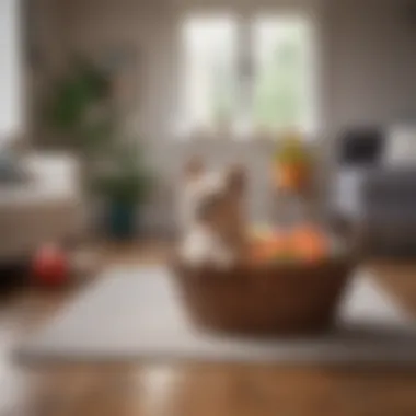 Organized Pet Play Area Organized pet play area with cute dog toy basket
