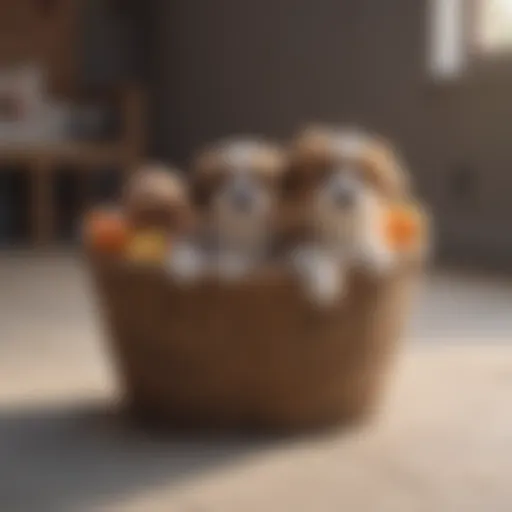 Stylish dog toy basket filled with plush toys