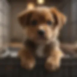 Puppy sitting comfortably in a crate