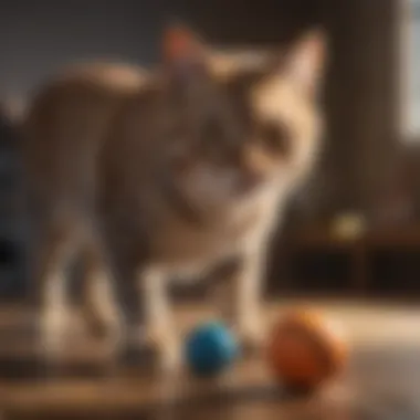 A cat playing with a toy to demonstrate activity levels.