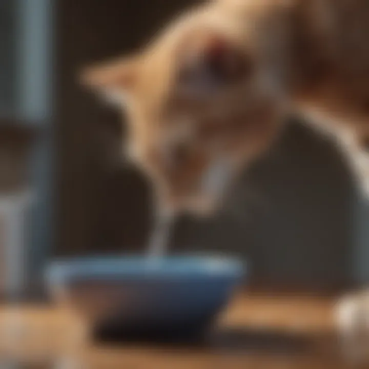 A cat drinking water from a bowl, highlighting hydration.