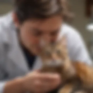 A veterinarian examining a cat for health assessment.