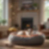 A serene living space with a dog bed and toys, reflecting a cozy home environment.