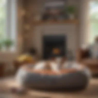 A serene living space with a dog bed and toys, reflecting a cozy home environment.