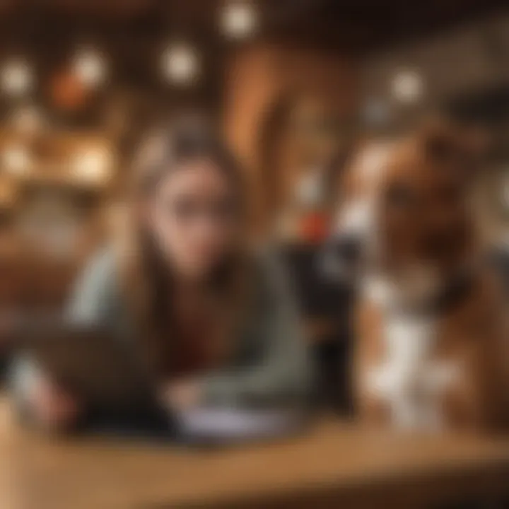 A thoughtful individual taking a quiz on a tablet, emphasizing decision-making for dog ownership.