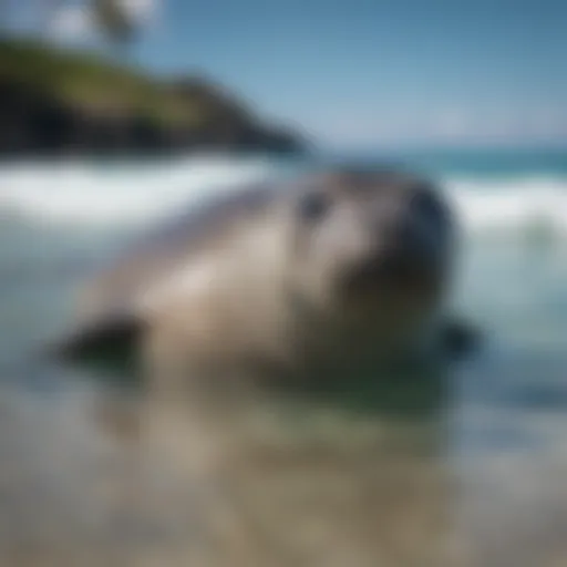 A Hawaiian monk seal swimming gracefully in the ocean.