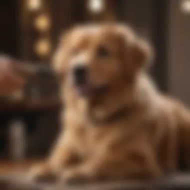 A dog enjoying a grooming session with an ergonomic brush