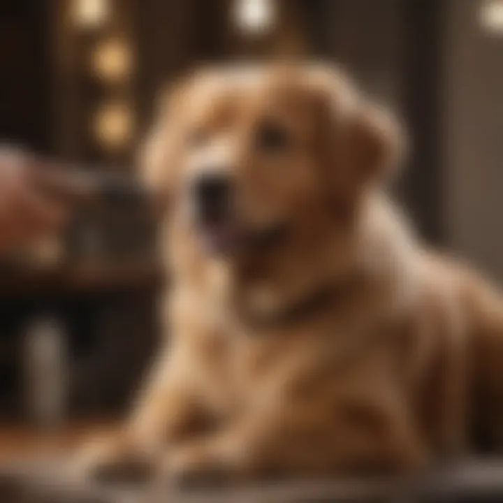 A dog enjoying a grooming session with an ergonomic brush