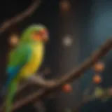 Colorful parakeet perched on a branch.