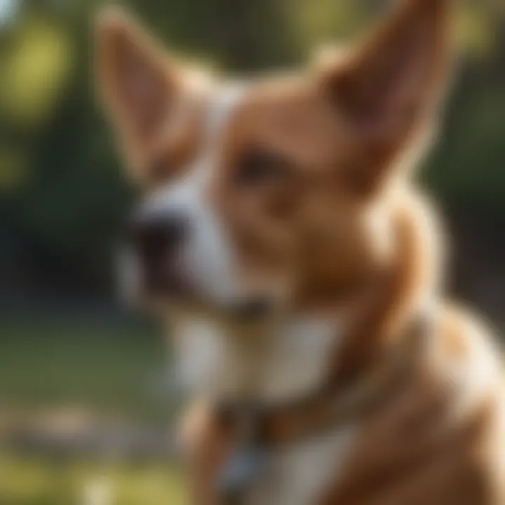 Medium dog with a stylish flea collar on a sunny day