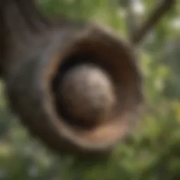 Close-up of hornet nest in a tree