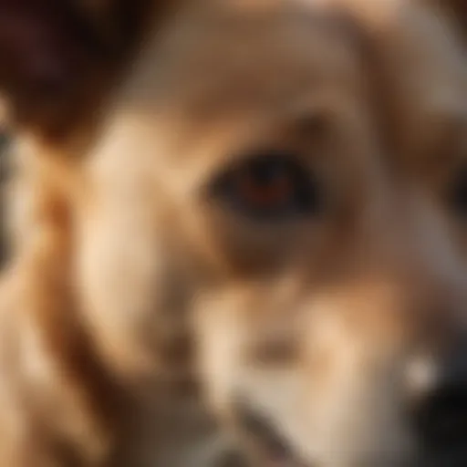 Close-up of a dog with irritated skin showing redness and scratching