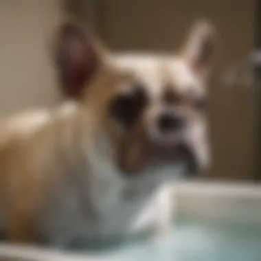 Bathing Techniques for Tear Stain Management A French Bulldog being bathed to improve hygiene