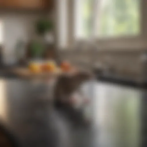A clean kitchen countertop free of any food debris, showcasing a mouse-proof environment.