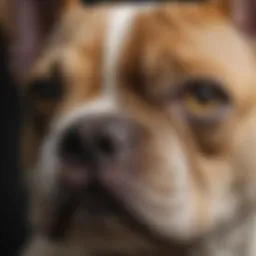 Close-up of a French Bulldog's face showing tear stains