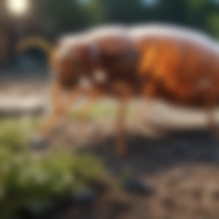 Illustration of flea life cycle in a backyard