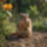 A chipmunk foraging in a garden