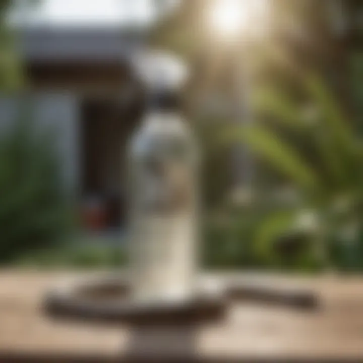 Chemical repellents in a spray bottle on a garden table