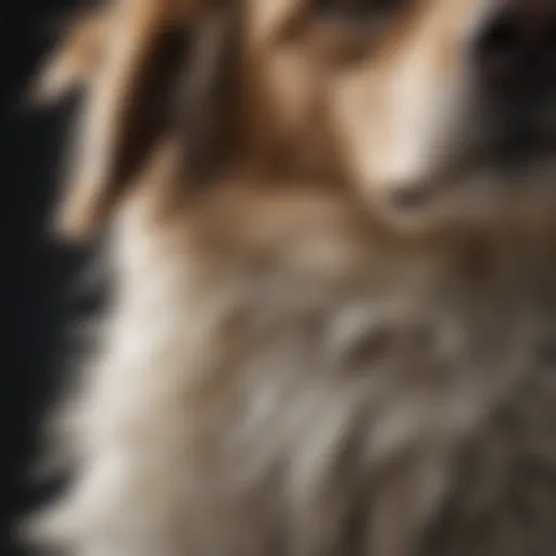 A close-up of a dog's coat, showing signs of dandruff and dry skin.