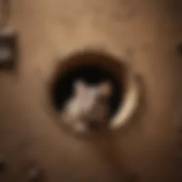Close view of a small mouse hole in a wall