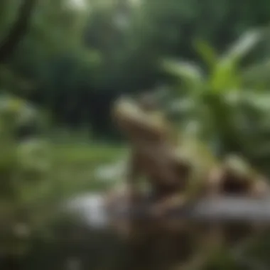 Frogs by a Serene Pond Frogs near a pond surrounded by greenery