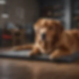 Dog resting on an electric cooling pad in a warm environment