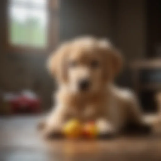 Golden Retriever puppy playing with toys