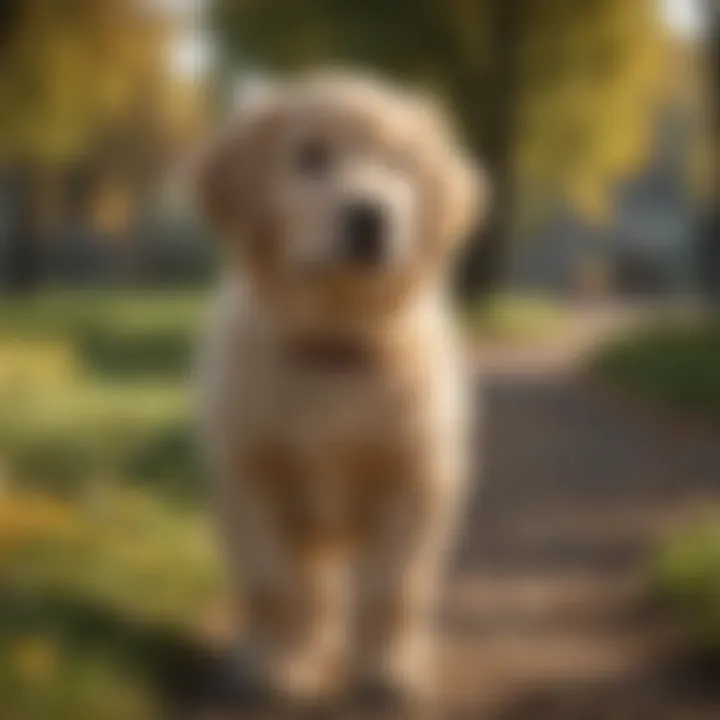 Training a Golden Retriever puppy in a park