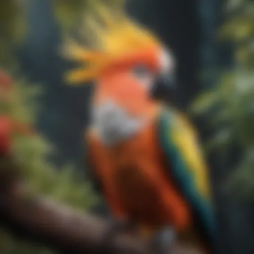 Colorful cockatoo perched on a tree branch