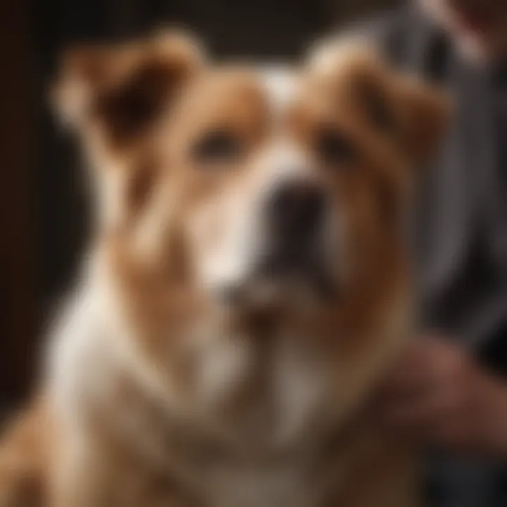A pet owner applying dry shampoo to a dog in a cozy setting
