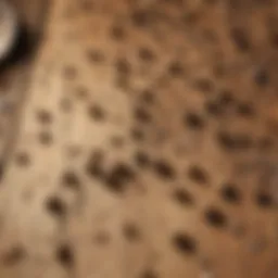 Close-up view of termite droppings on wooden surface