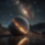 Celestial bodies aligned in a starry night sky
