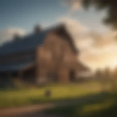 Historical barn on a large ranch, symbolizing agricultural heritage.