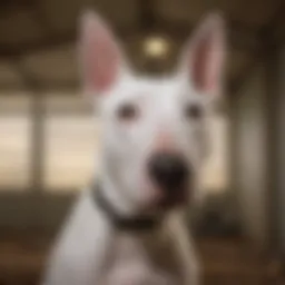 Bull terrier in a shelter awaiting adoption
