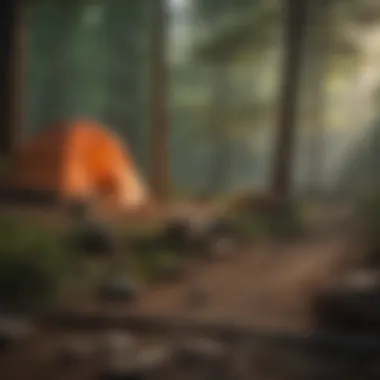 A group engaging in recreational activities like hiking and fishing in a picturesque campsite.