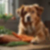 A collection of dog-safe vegetables including carrots, green beans, and sweet potatoes.