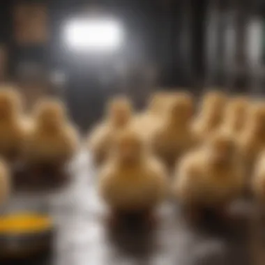 Chicks Under Heat Pads Chicks comfortably resting under heat pads