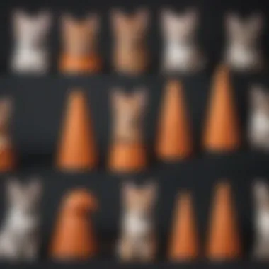 Different types of cone heads for cats displayed together